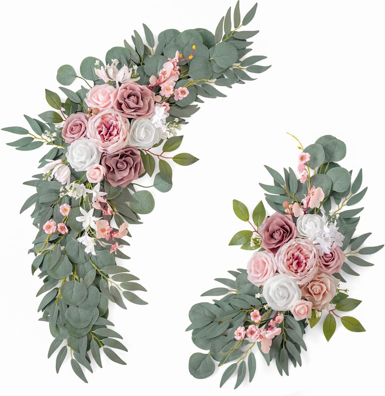2 Pack Artificial Wedding Arch Flowers – Dusty Rose, Pink & Ivory Floral Decorations for Welcome Signs, Reception & Ceremony Décor